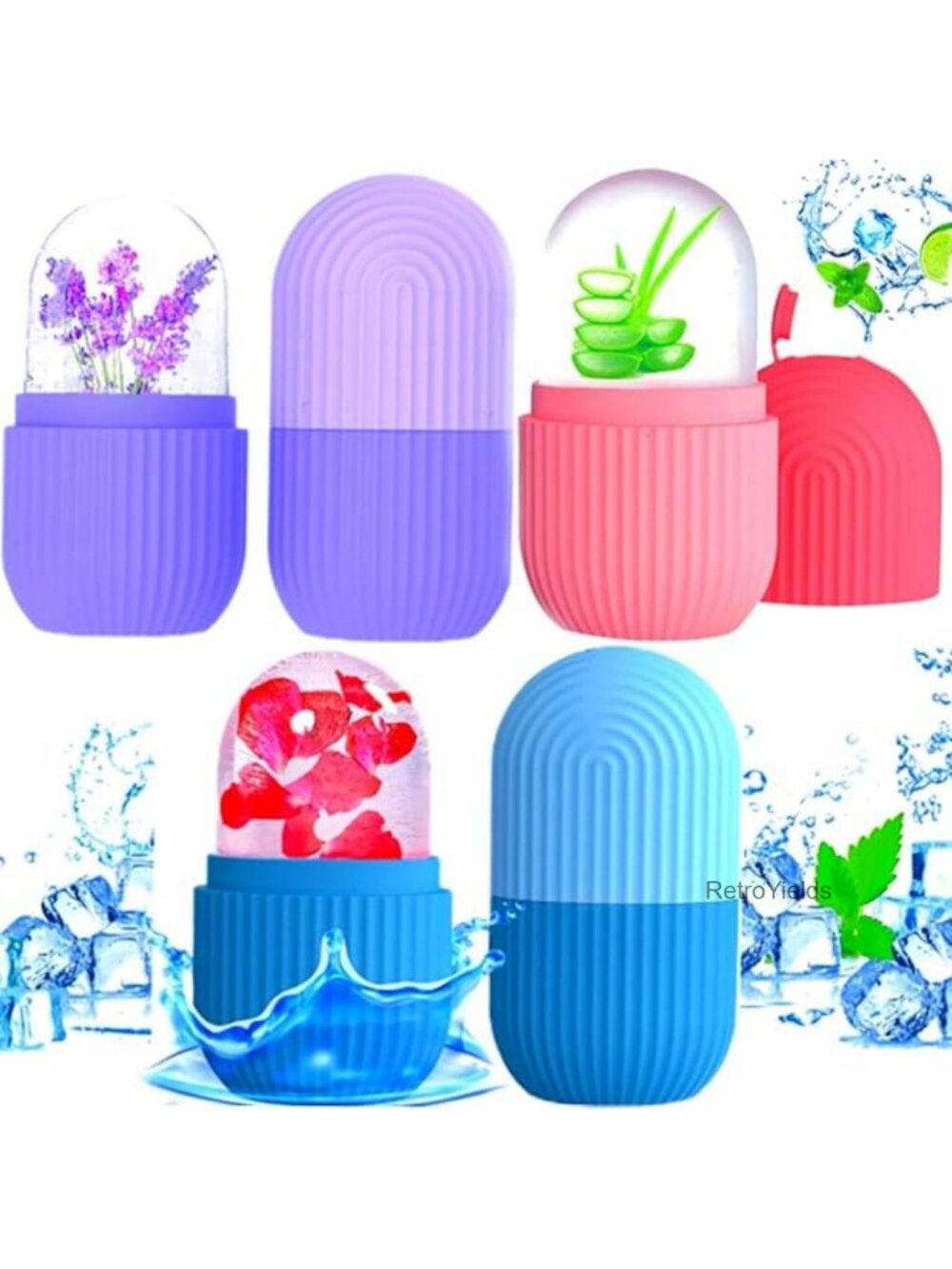 Silicone Facial Ice Roller Set of 3 - Skin Care Massage Tool for Puffiness and